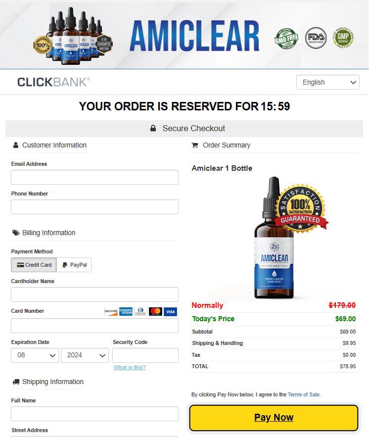 Amiclear Blood Sugar Supplement payment